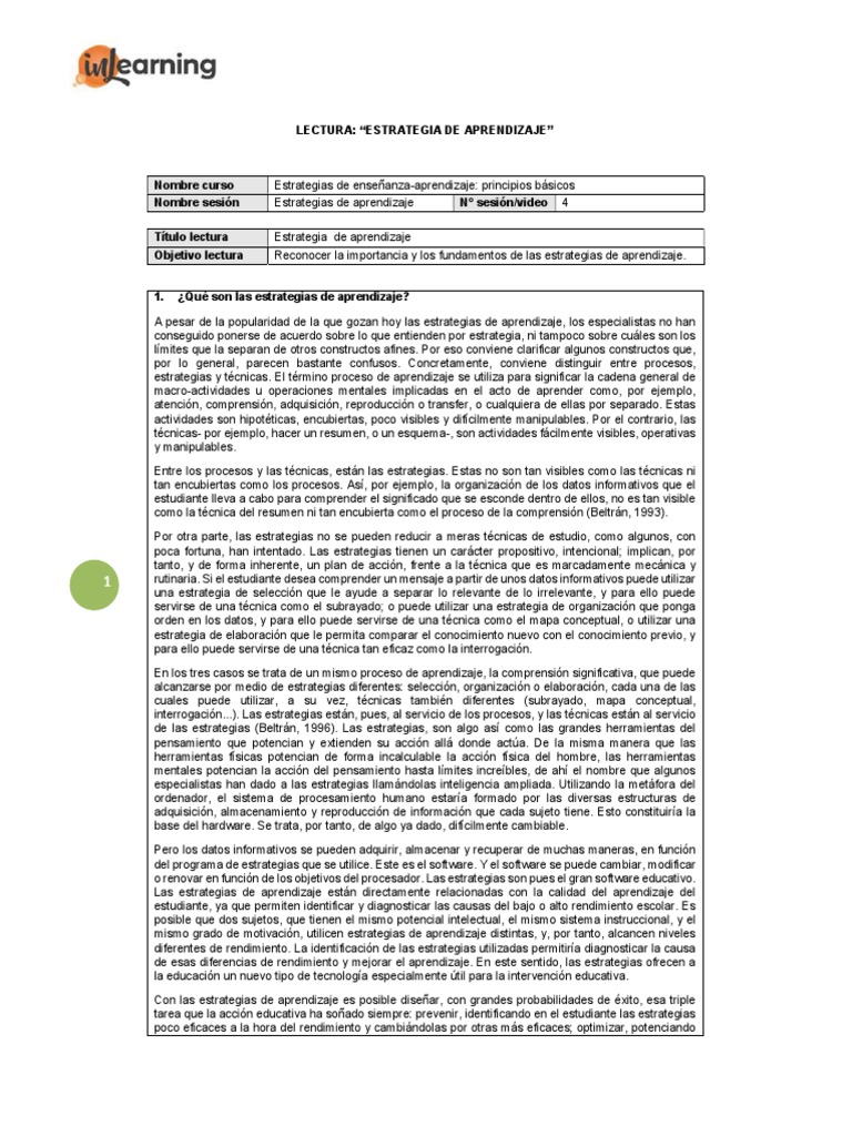 Lectura 4 - Estrategias de Aprendizaje | PDF | Aprendizaje | Conocimiento