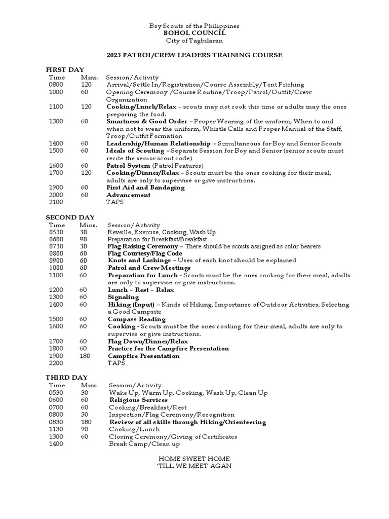 2023 PLTC and CLTC Syllabus | PDF | Scouting | Outdoor Recreation