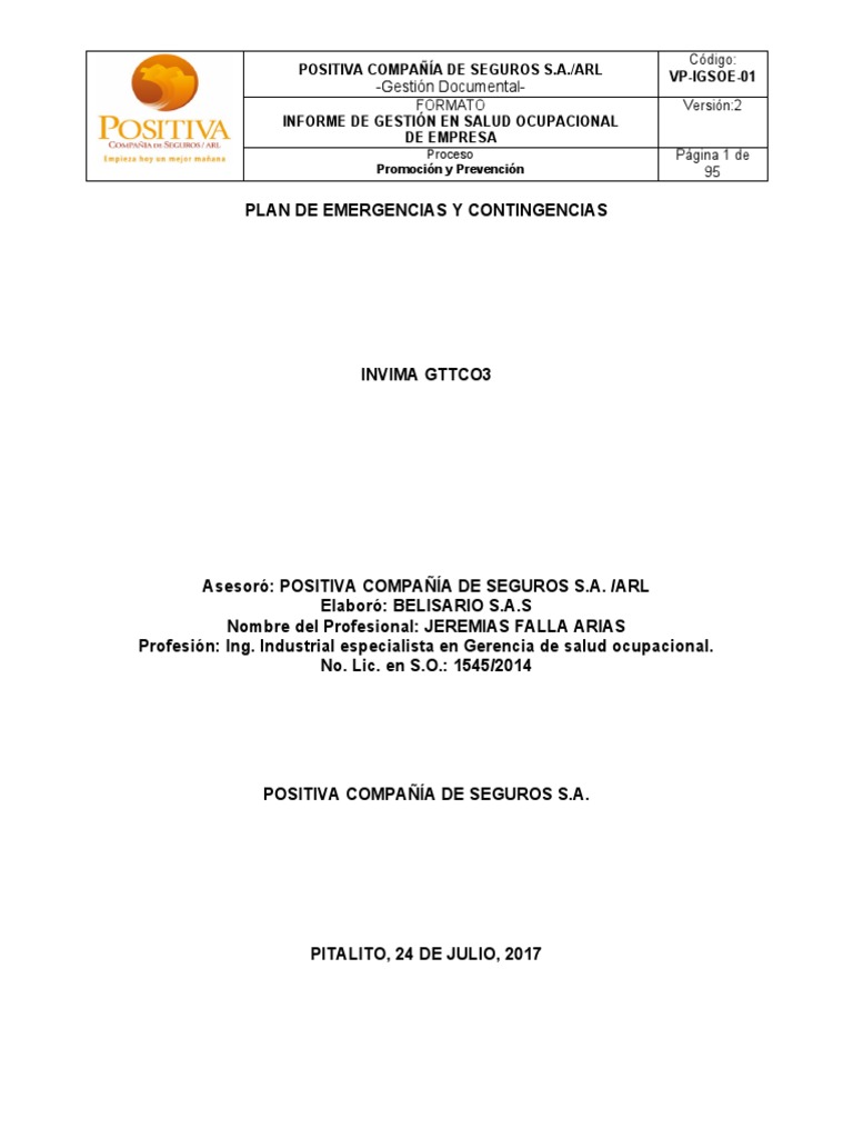 Plan de Emergencias Invima Neiva | PDF | Seguridad y salud ocupacional ...