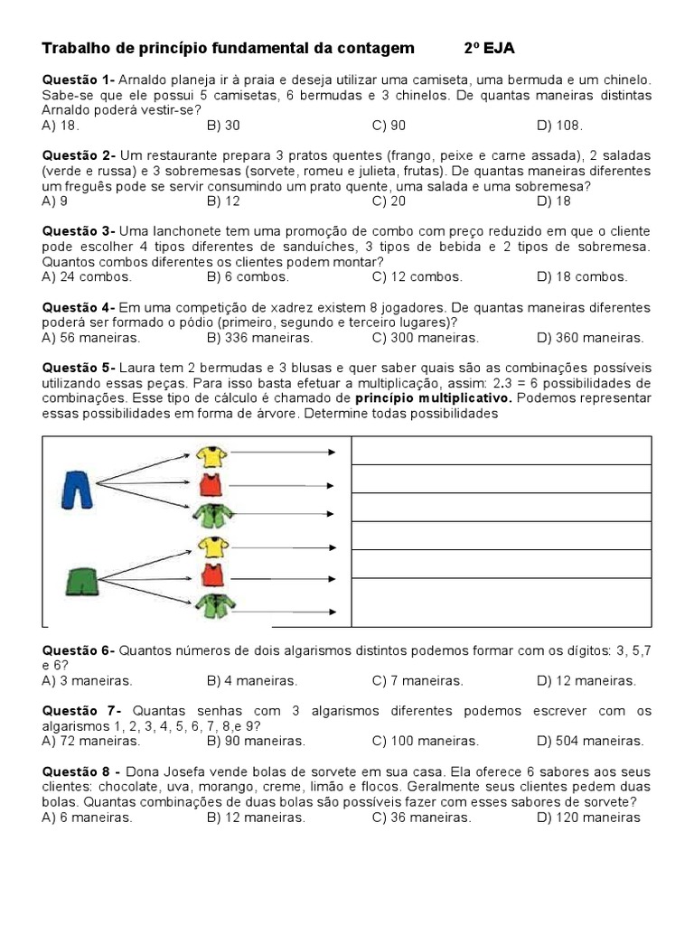 Princípio da Contagem em Exercícios Matemáticos | PDF