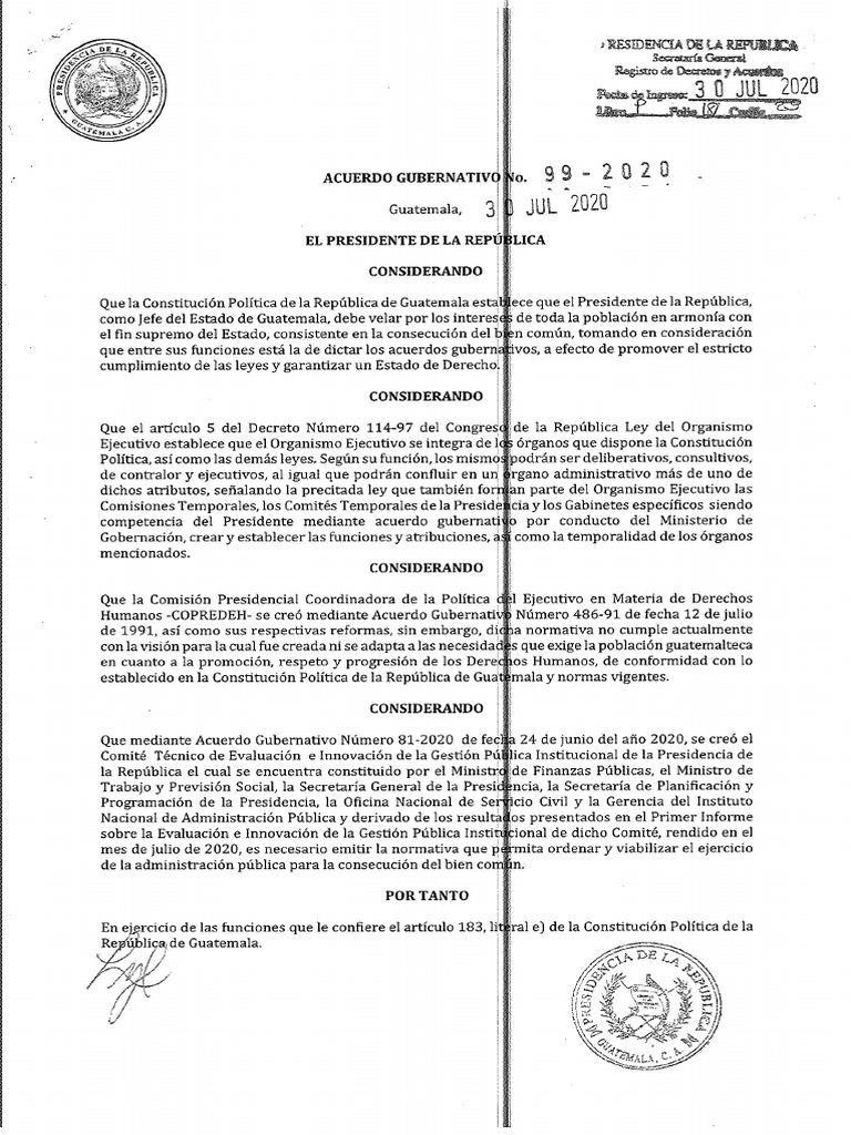 Acuerdo Gubernativo 99 2020 Copredeh | PDF
