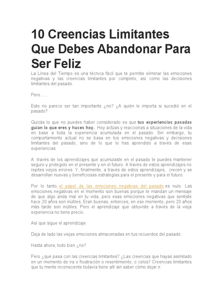 Abandona 10 Creencias Limitantes para Ser Feliz | PDF | Las emociones ...