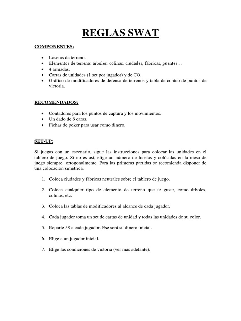 Reglas Español SWAT | PDF | Tanques
