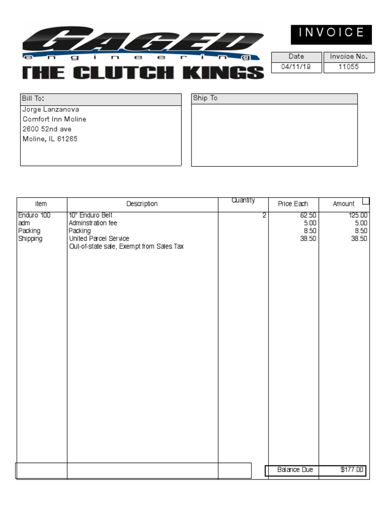 Gaged Engineering - Invoice 11055 | PDF