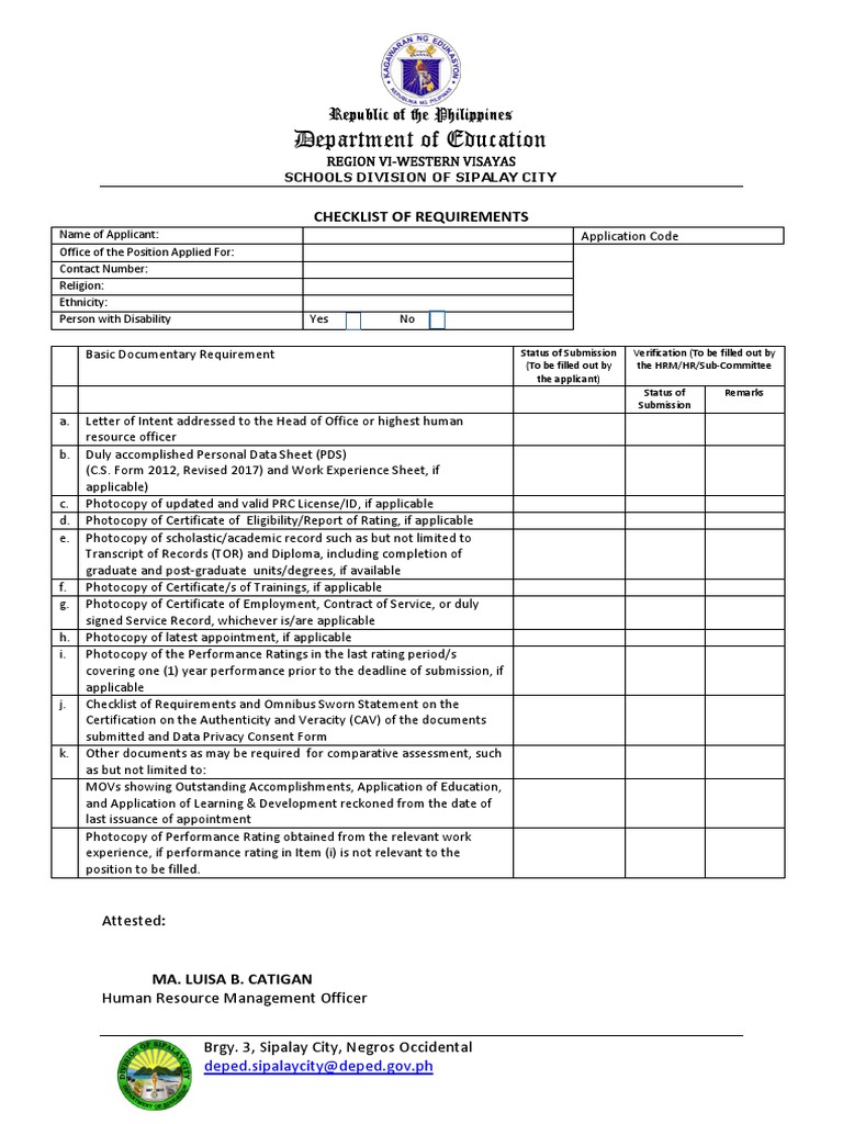 Checklist and omnibus sworn statement pdf