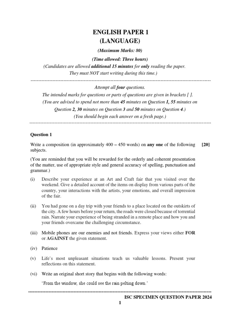 ISC 2024 English Model Paper PDF Theft