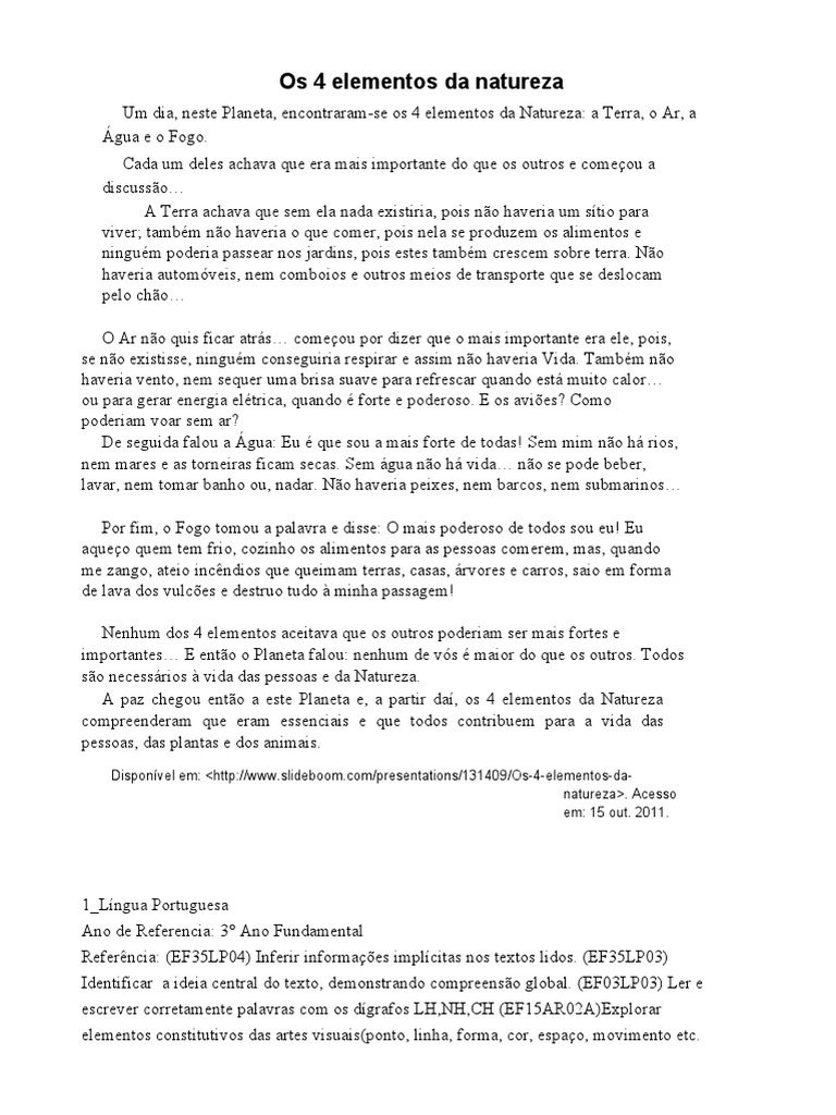 Os 4 Elementos Da Natureza | PDF | Água | Terra