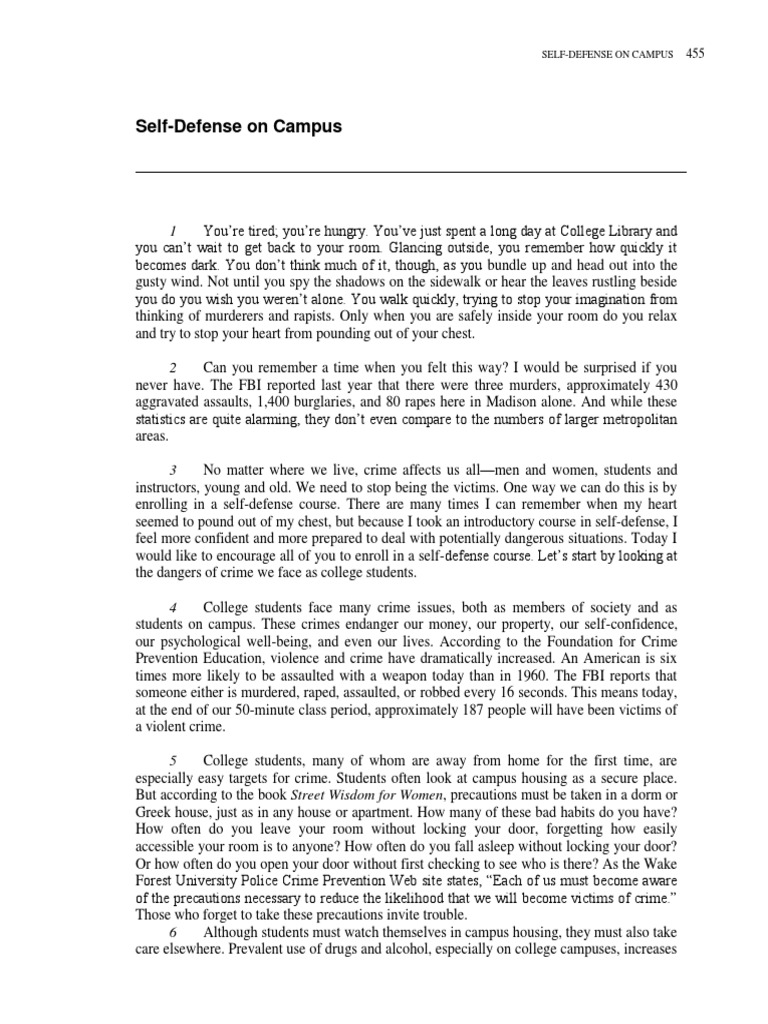Self Defense On Campus Pdf Self Defense Persuasion