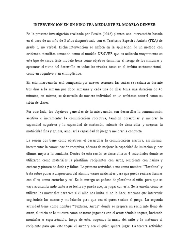 Intervención en Un Niño Tea Mediante El Modelo Denver | PDF | Espectro ...