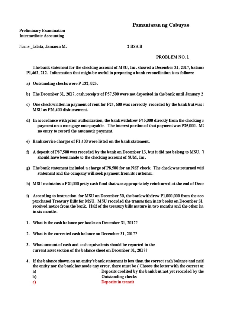 Intermediate Accounting Exam | PDF | Debits And Credits | Banks