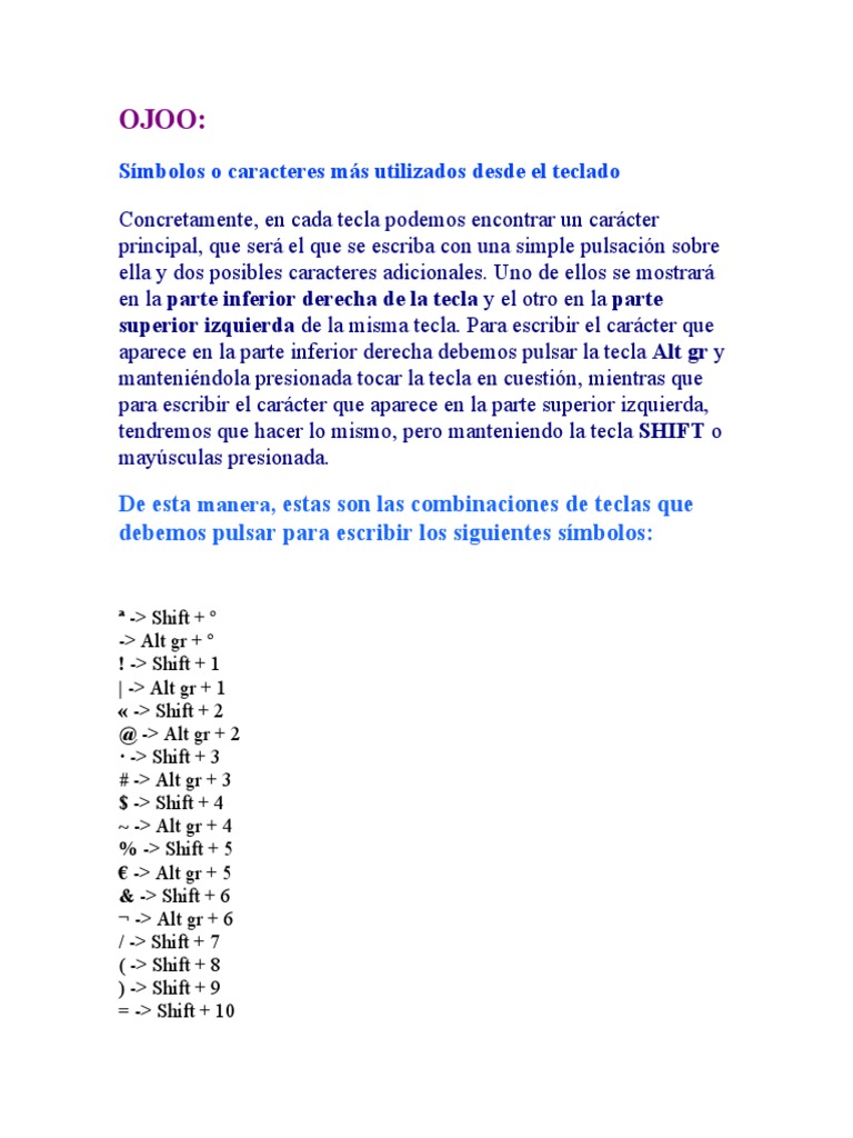 Guía de Símbolos y Códigos ASCII | PDF | Texto | De entrada y salida