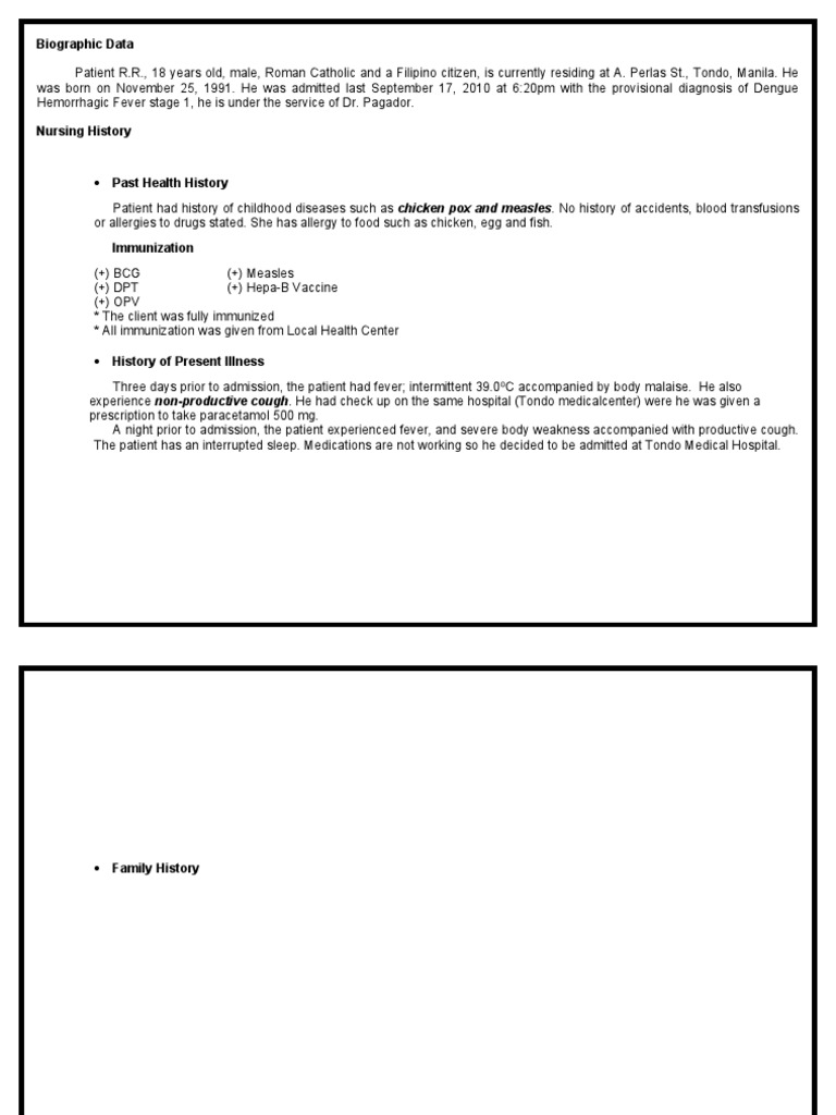 Patient Profile: Dengue Fever Case Study | PDF | Sleep | Hygiene