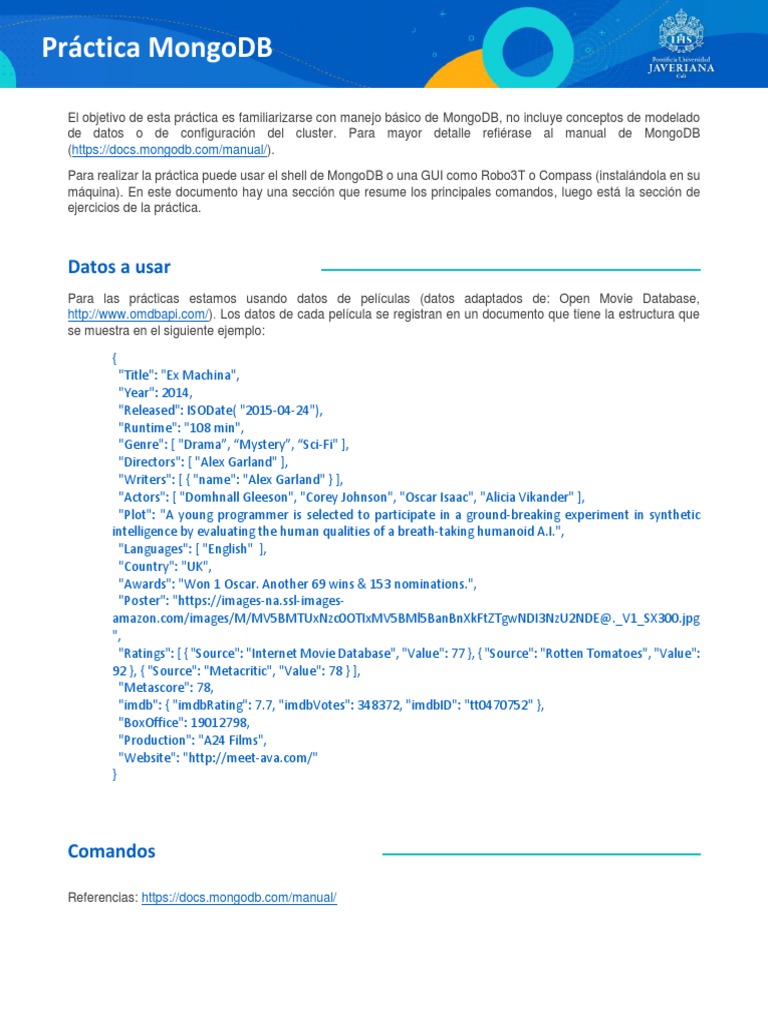 Práctica Básica de MongoDB | PDF | Software de gestión de datos | Datos ...