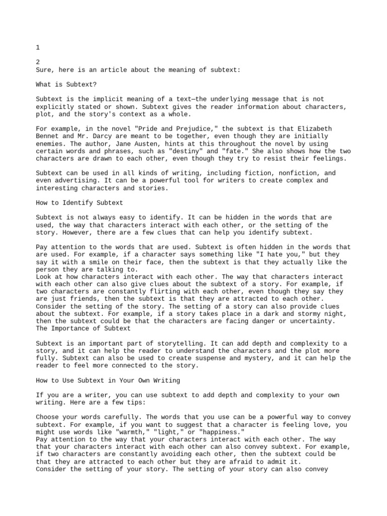 Understanding Subtext in Storytelling | PDF