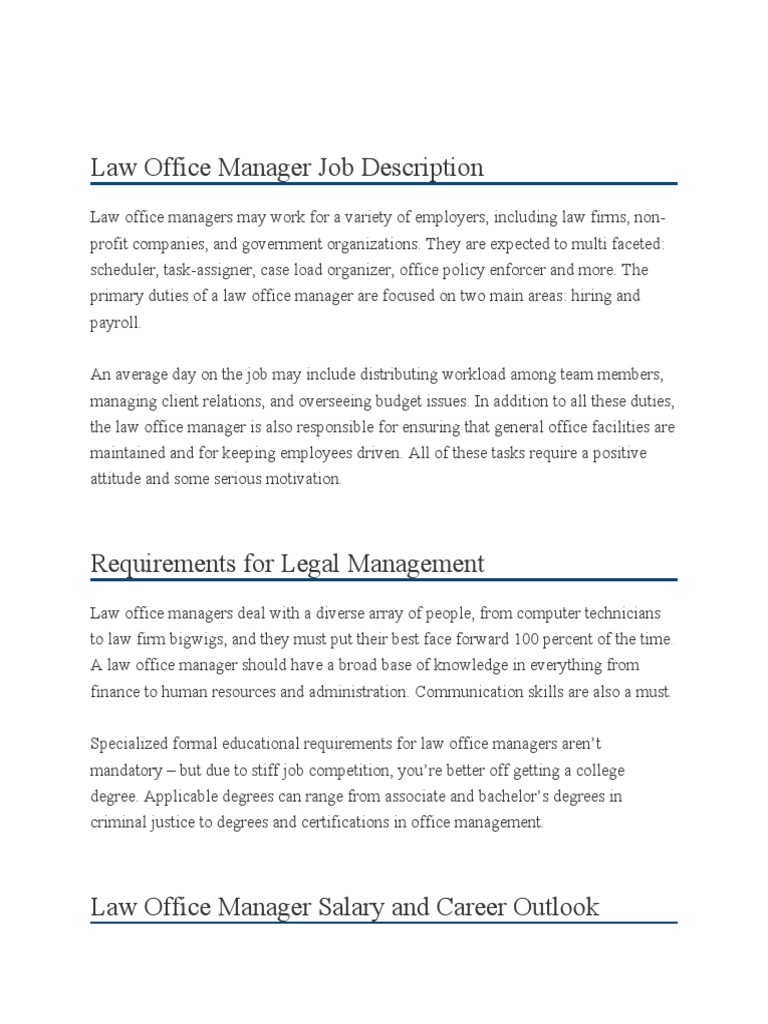 Law Office Manager Job Description PDF