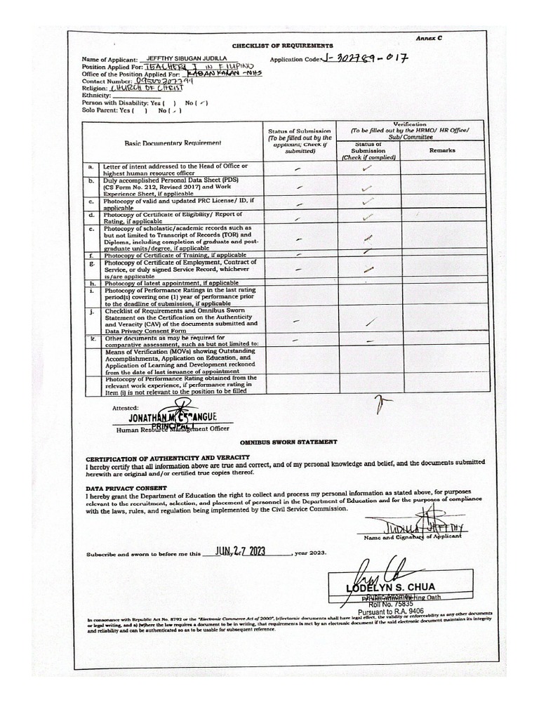 Application For Teacher Filipino in Junior High School - Jeffthy ...