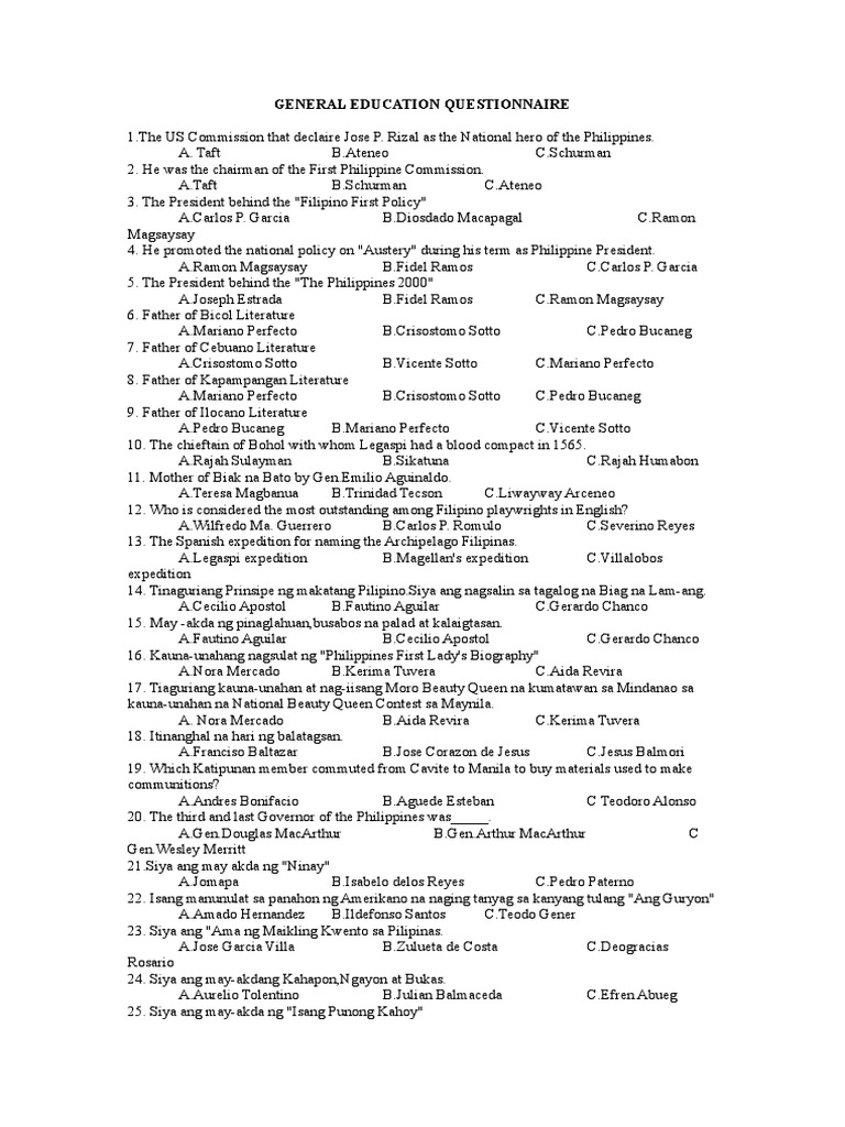 General Education Questionnaire | PDF | President Of The Philippines ...