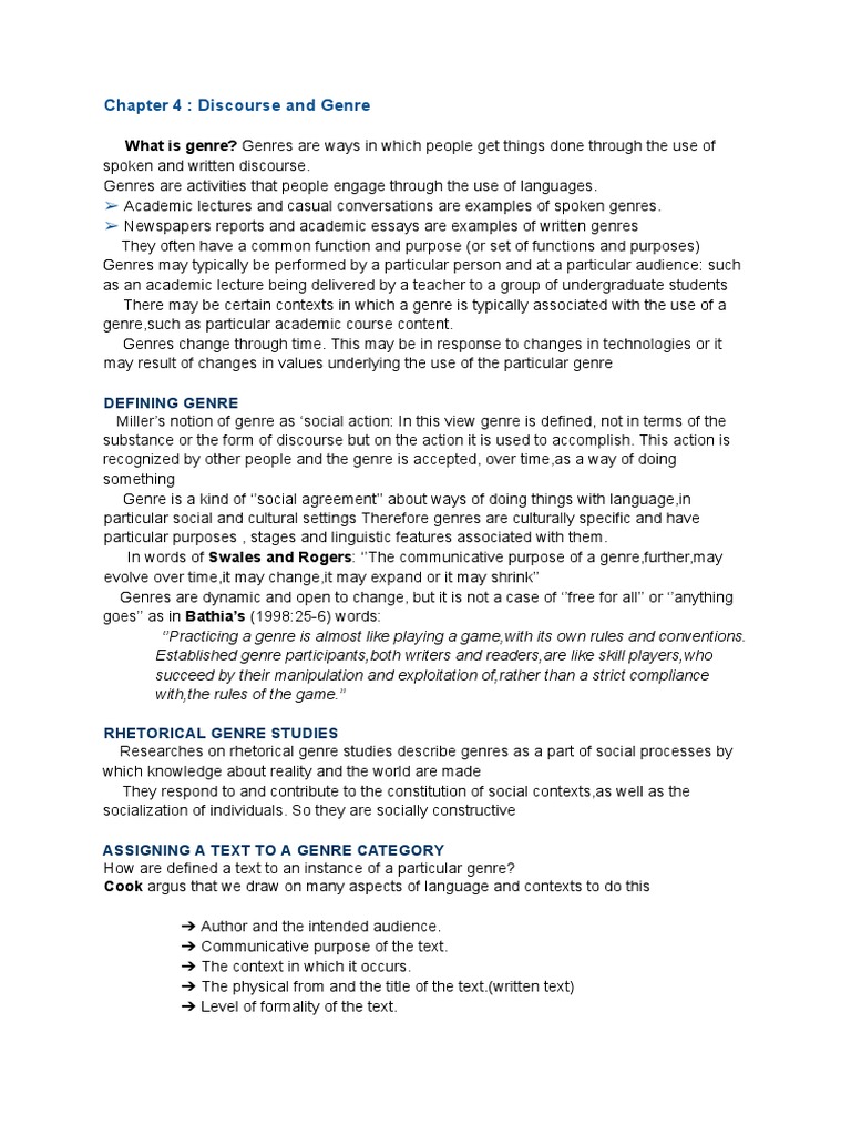 Chapter 4 Discourse And Genre Pdf Genre Rhetoric