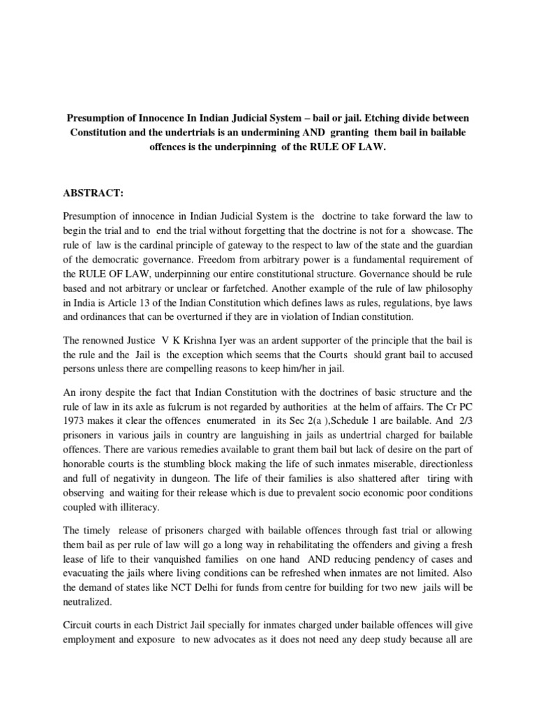 Bail and the Presumption of Innocence in India | PDF | Bail | Crime ...
