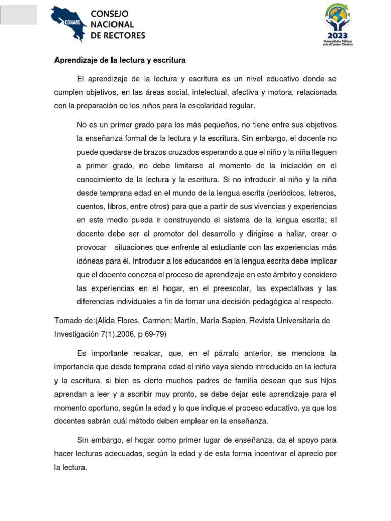 Introducción a la Lectura y Escritura en Niños | PDF | Educación de la ...