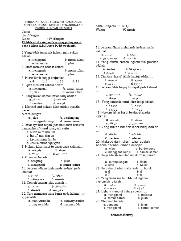 Soal Btq Kelas 4 Pdf