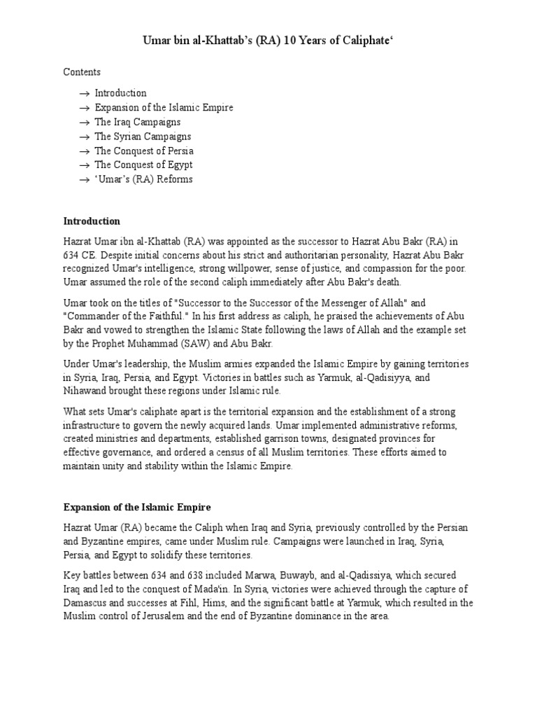 Umar's Expansion of the Islamic Empire | PDF | Umar | Caliphate