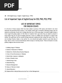 List of Important Topic of English Essay For CSS, PMS, PCS, PPSC - Atif Pedia