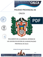 Reglamento de La Audiencia Informe de Los 100 Días de Gestión de La Municipalidad Provincial de Calca PDF