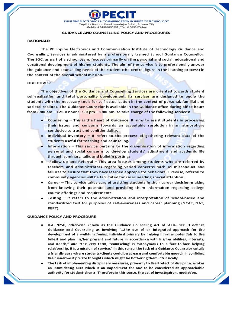 Guidance And Counselling Pdf School Counselor Teachers