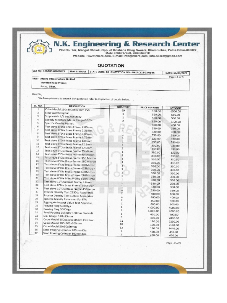 Quotation Calibration of Lab Euipment PDF