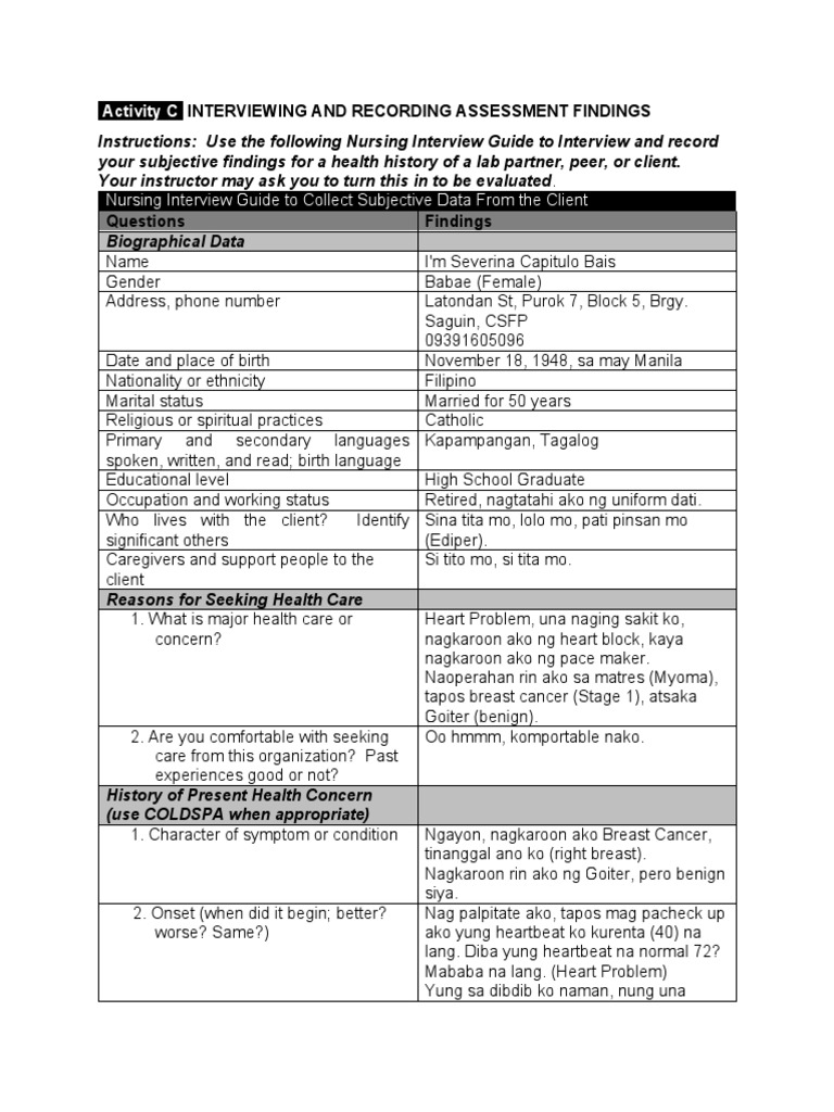 Nursing Interview Guide for Health History | PDF | Tagalog Language ...