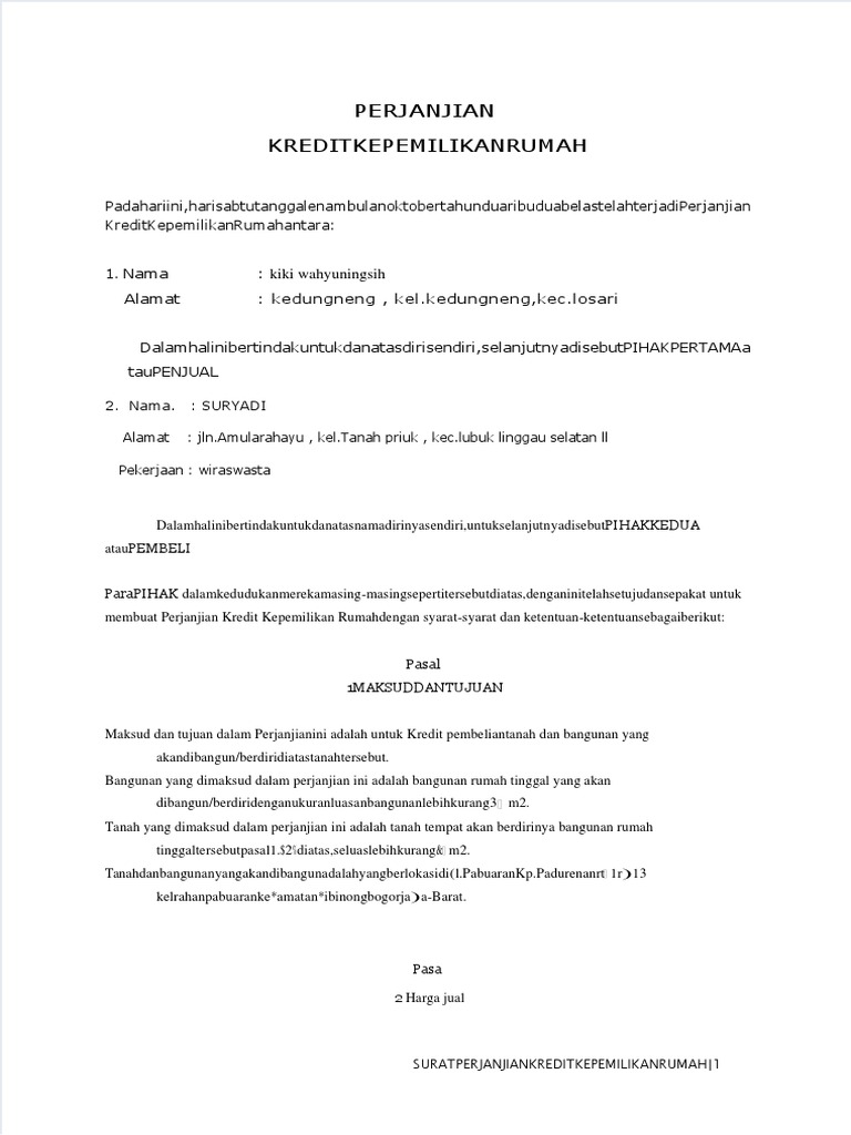 Dokumen - Tips Contoh Surat Perjanjian KPR | PDF
