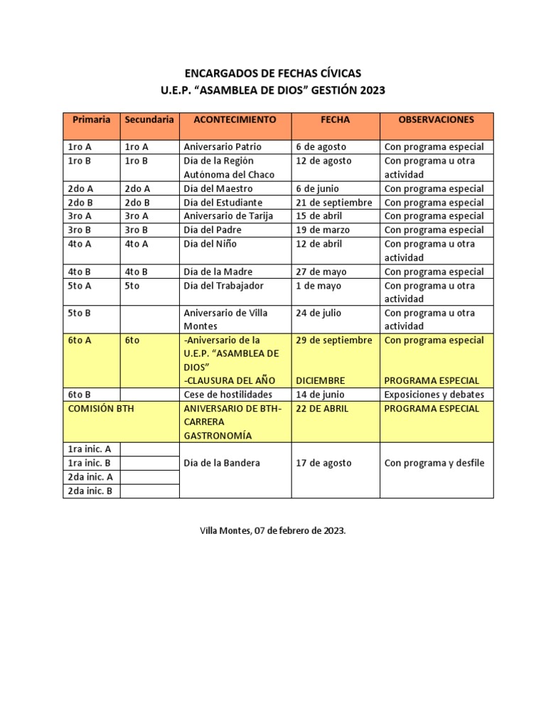 Fechas Cívicas AD 2023 PDF