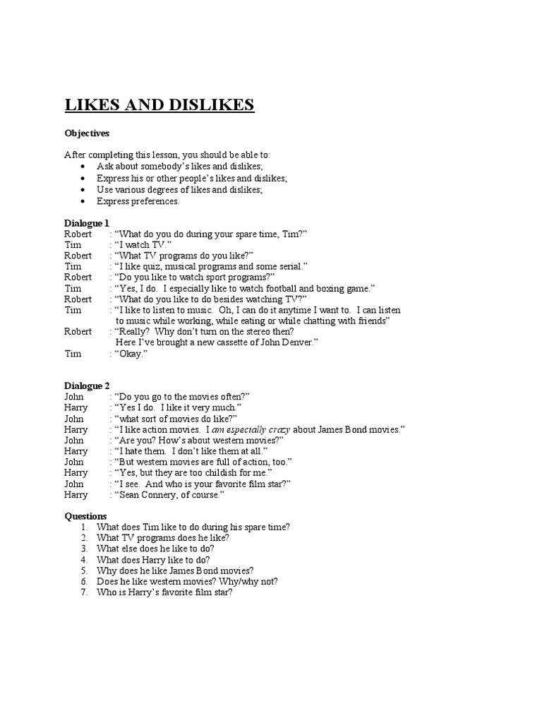 Task 1 Likes and Dislikes | PDF