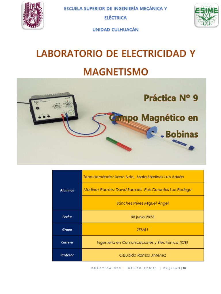 Práctica 9 Campo Eléctrico en Bobina v2.0 | PDF | Inductor | Campo ...