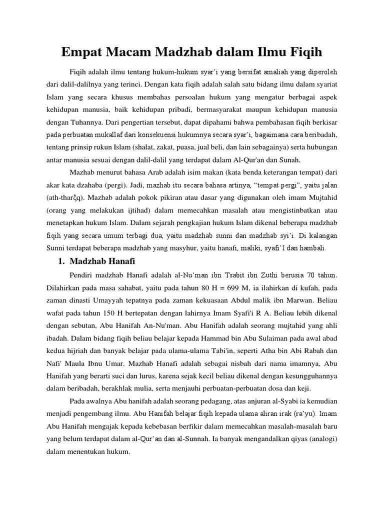 Empat Mazhab Fiqih dalam Islam | PDF | Ilmu Sosial | Filsafat