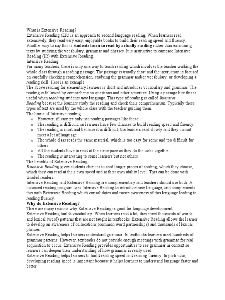 Understanding Extensive Reading | PDF | Reading Comprehension | Human ...