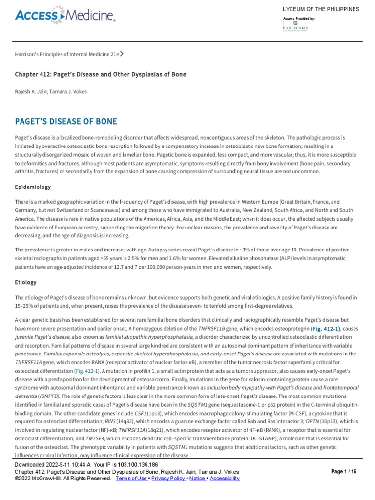 Paget’s Disease of Bone Overview | PDF | Bone | Genetic Disorder