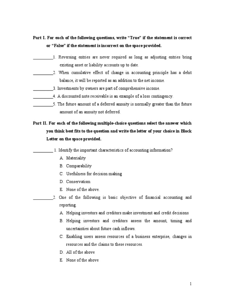 Worksheet For Financial Acc. I | PDF | Debits And Credits | Banks