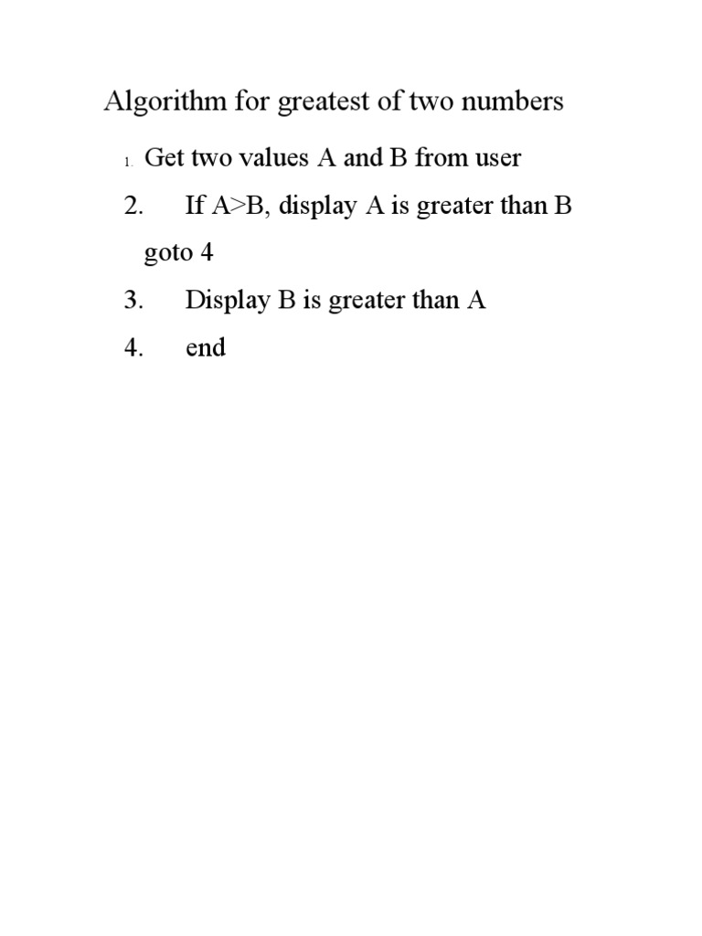 Algorithm For Greatest of Two Numbers | PDF