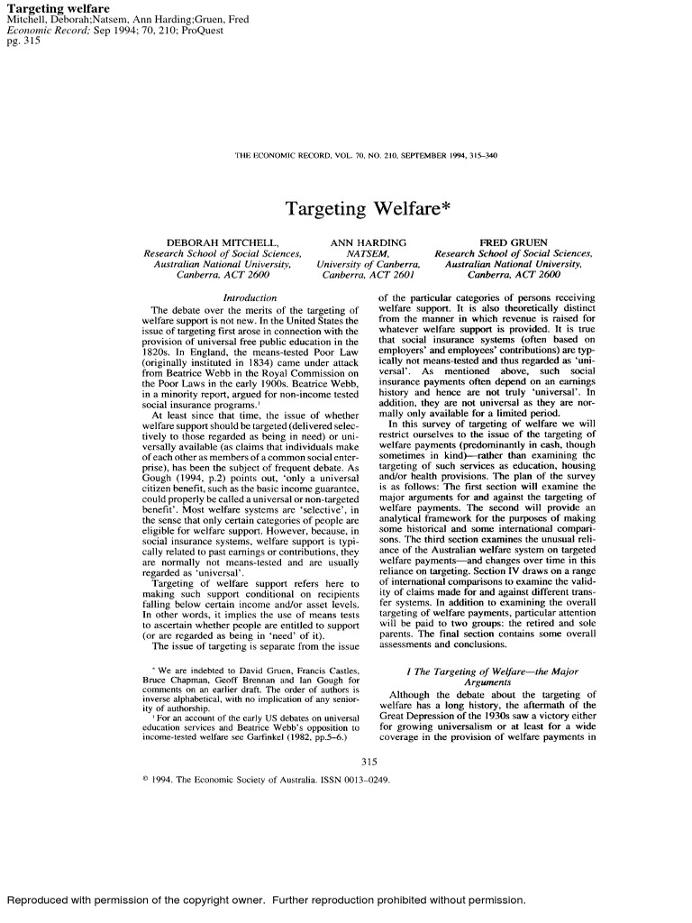 14 - Mitchell Gruen Harding Targeting Welfare ER 1997 | PDF | Copyright ...