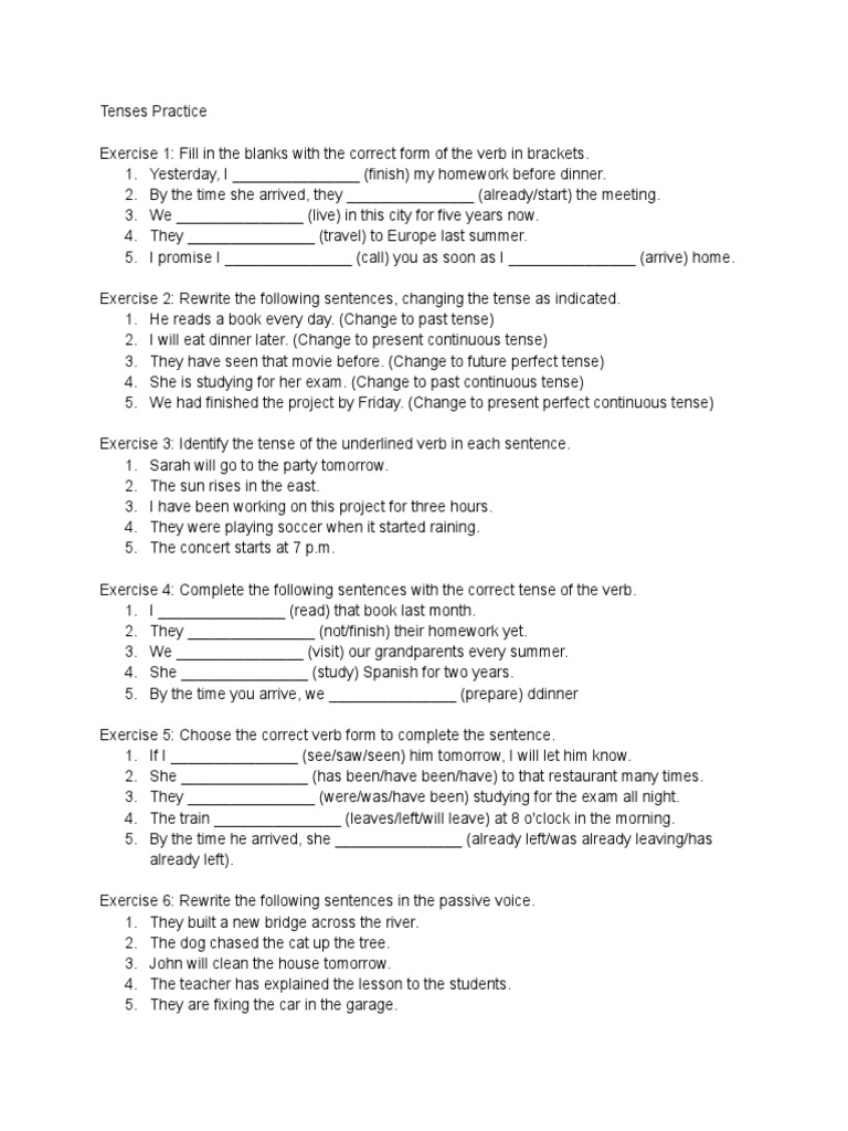 Tenses Practice Exercises for Students | PDF | Verb | Grammatical Tense