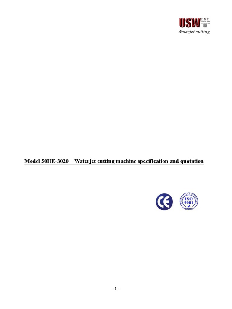 50HE3020 Waterjet Cutting Machine Specification PDF Pump