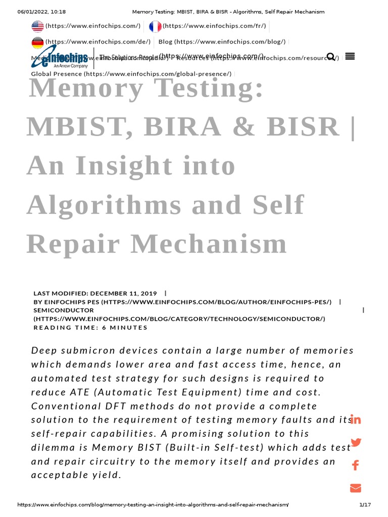 Memory Testing_ MBIST, BIRA _ BISR - Algorithms, Self Repair Mechanism ...