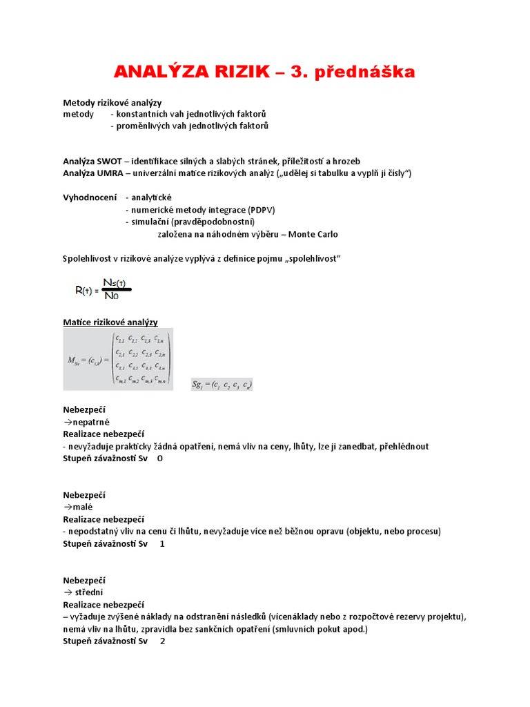 ANALÝZA RIZIK - 3. Přednáška | PDF