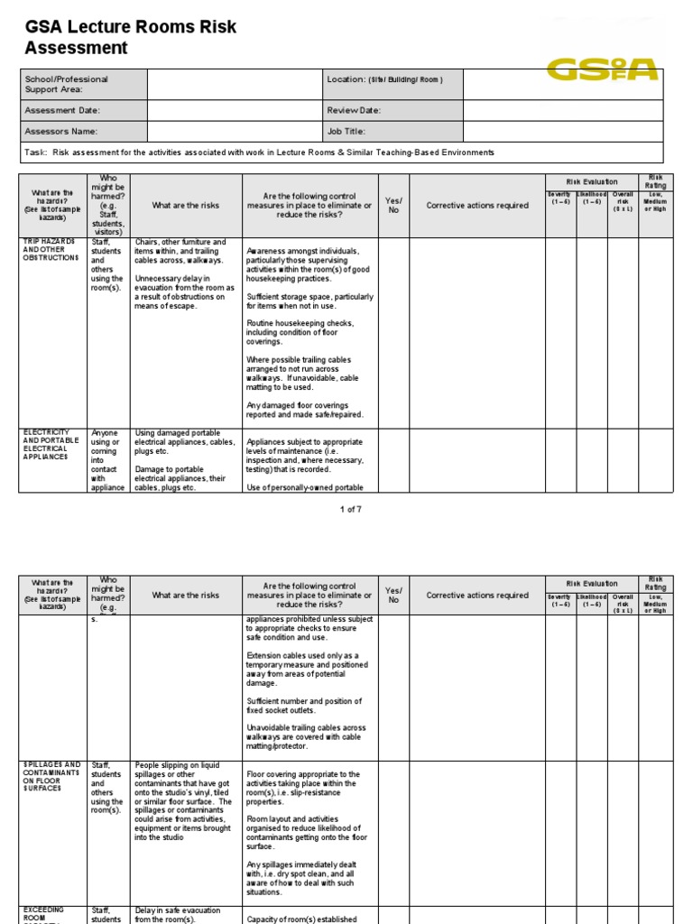 Lecture Room Risk Assessment Guide | PDF | Risk | Hazards