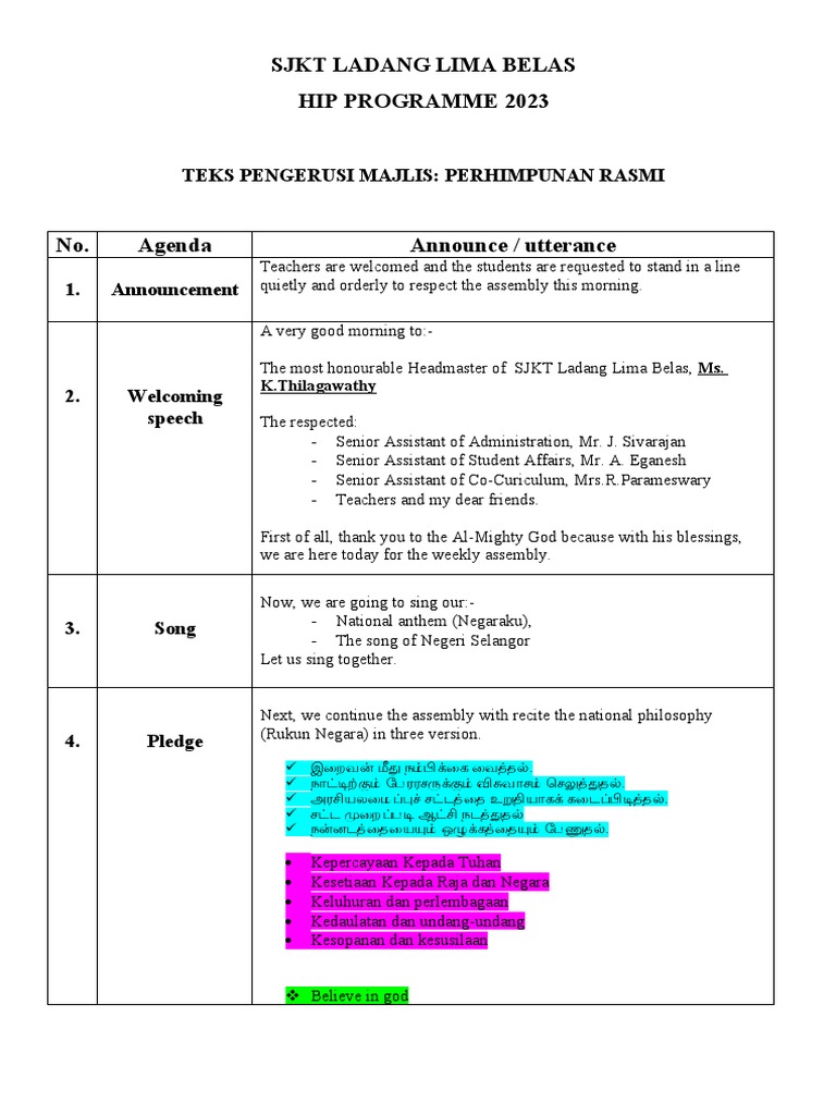 Hip Assembly Students Speech | PDF