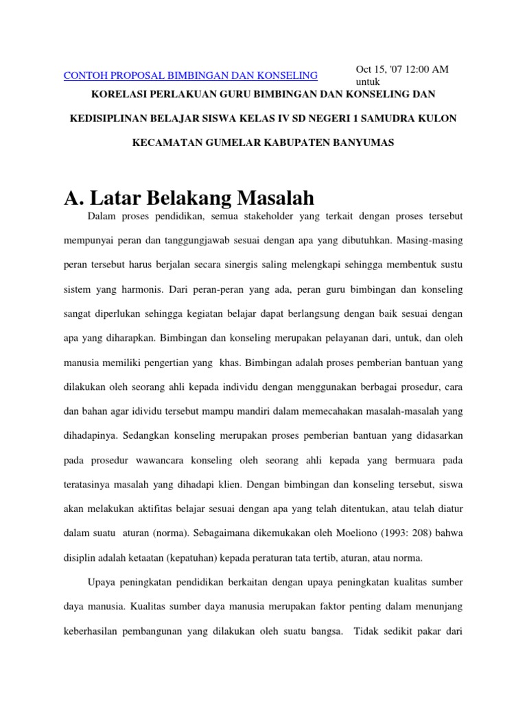 Contoh Proposal Bimbingan Dan Konseling