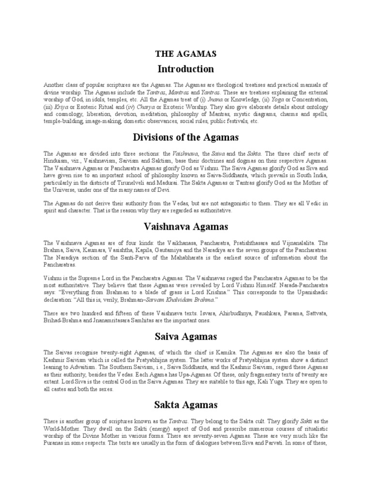 The Agamas | PDF | Vaishnavism | Religious Belief And Doctrine