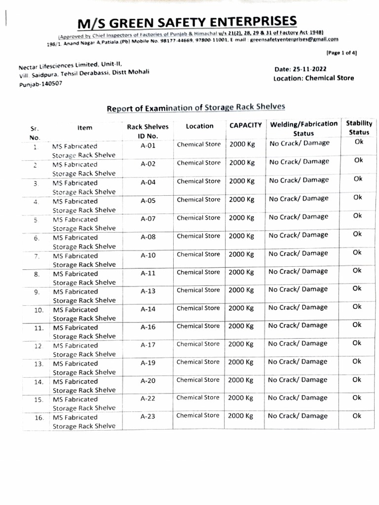 Storage Rack Safety Inspection Report | PDF